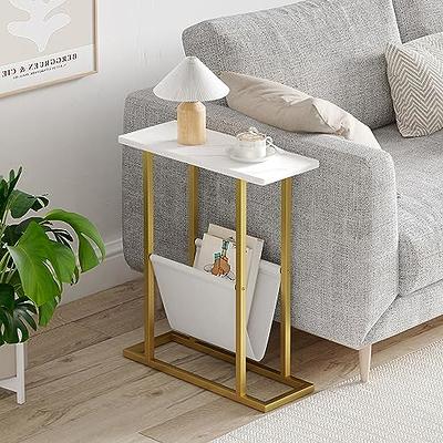 Yusong Small Narrow Side Table for Small Spaces, Slim End Table Magazine Table Nightstand with Storage Holder, Accent Skinny Snack Couch Bedside