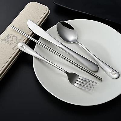 Portable Travel Utensils Silver Set Reusable Silverware with Case