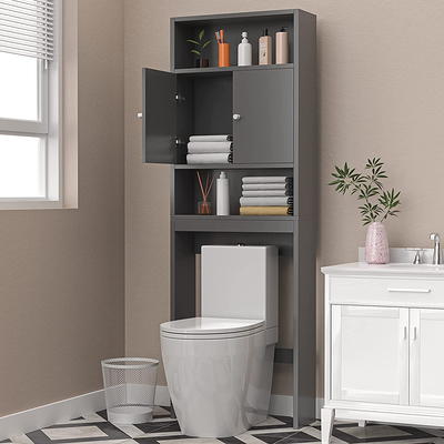 Over The Toilet Storage Cabinet, Double Door Bathroom Organizer w/ Shelf,  Grey