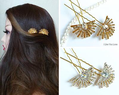 Vintage Style Gold Rhinestone Hair Combs Set