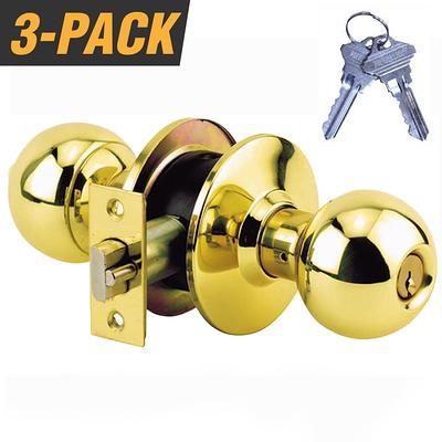 Premier Lock Keyed Alike Grade 2 Entry Door Polished Brass Exterior Keyed  Entry Door Knob Combo Pack (3-Pack) in Gold