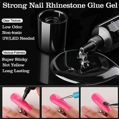 2Pack Nail Rhinestones Glue, Gel Rhinestone Glue for Nails with Brush& Pen  tip, Strong Adhesive Clear