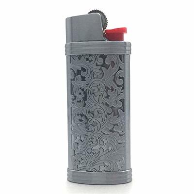 Lucklybestseller Metal Lighter Case Cover Holder Vintage Floral Stamped for  BIC Full Size Lighter J6 (White Gold)