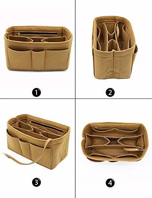 KESOIL Purse Organizer Insert for Handbags, Fit Speedy 30 Neverfull Felt Tote Insert with Base Shaper Zipper Bag in Bag (Brown-Felt, Large)