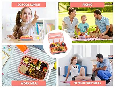 Bento Lunch Box for Kids Girls Boys,4 Compartment Bento Box Adult Lunch Box  Containers,Kids Lunch Box with Fun Accessories Silicone Food Cake Cups,  Cute Food Picks for Kids,Sauce Container, Utensils,Easy to Clean