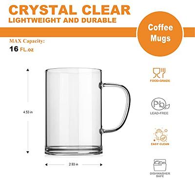 Luxu Glass Coffee Mugs Set of 4 Large Wide Mouth Mocha Hot Beverage Mugs (14oz) Clear Espresso Cups with Handle Lead-Free Drinking Glassware Perfect