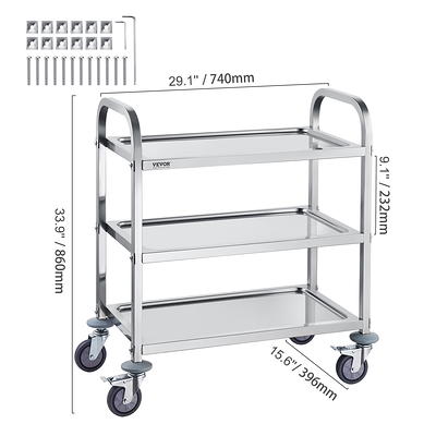 BENTISM Utility Service Cart with Wheels 3-Tier Food Service Cart 154lbs  Capacity