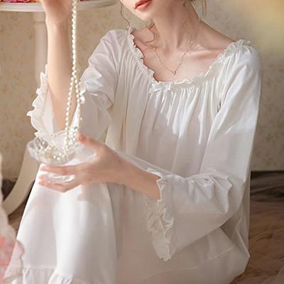 Homgro Women's Cute Long Sleeve Nightgown Padded Midi Sleep Dress Ruffle  Nighty Cotton Sleepwear Pink 4-6