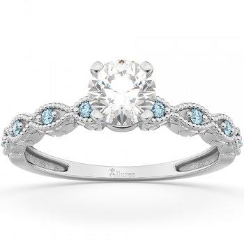 Vintage Lab Grown Diamond & Aquamarine Engagement Ring 18k White Gold 0 ...