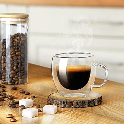 6-Pack Glass Coffee Infusion Mugs with Handle, Clear Glass Teacups Mugs, Coffee Cups Perfect for Cappuccino, Latte, Tea, Espresso, Dishwasher Safe