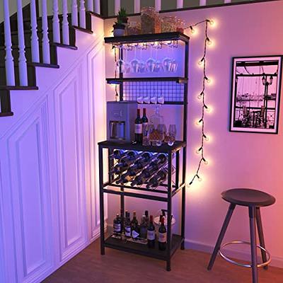 YITAHOME Farmhouse Bar Cabinet for Liquor and Glasses, Dining Room Kitchen Cabinet with Wine Rack, Upper Glass Cabinet, Open Storage Shelves for