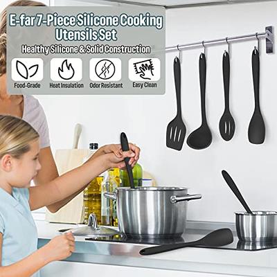 Silicone Cooking Utensils Set, E-far 7-Piece Black Heat Resistant Kitchen  Utensils Set, Kitchen Nonstick Tools Spatula Ladle Spoon Pasta Server for  Non-stick Cookware, Non-Toxic & Dishwasher safe - Yahoo Shopping