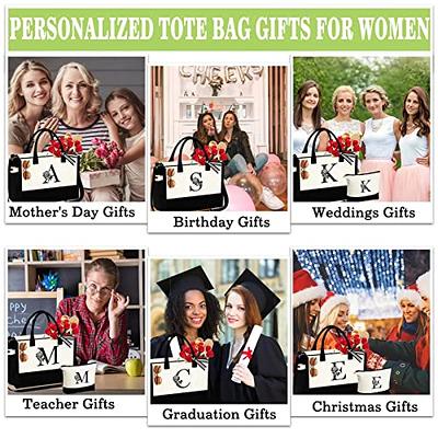  YOOLIFE Birthday Gifts for Women - Initial Jute Monogram Beach  Tote Bag Embroidery Makeup Bag Reusable Grocery Bag Travel Essentials  Personalized Birthday Gifts for Women Mom Friend Bridesmaid A : Clothing