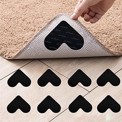  Carpet Tape, 8 Pcs Non Slip Rug Tape for Hardwood Floors and  Tiles, Reusable and Washable Rug Pad Gripper for Area Rugs, Dual Sided  Adhesive Rug Sticker Keep Corners Flat 