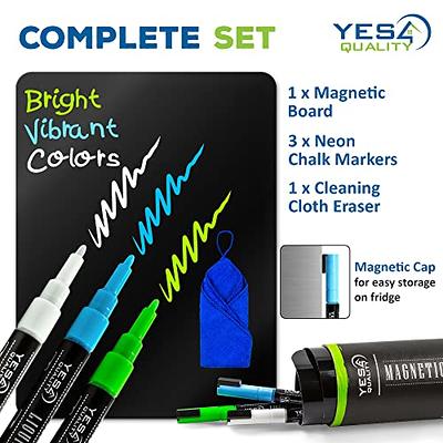 Magnetic Black Dry Erase Board for Fridge (12 x 8 inch), Stain-Resistant w/  3 Magnetic, Fine-Tip Neon Chalk Markers & Eraser by Yes4Quality - Yahoo  Shopping