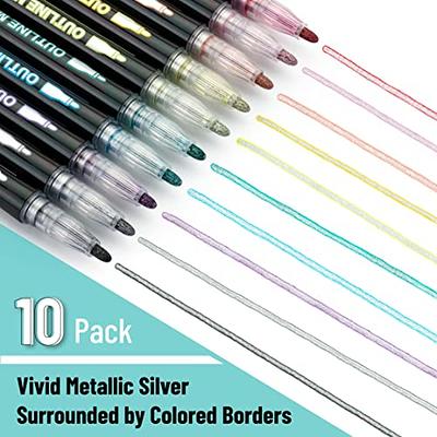 12 Colors Shimmer Outline Markers, Double Line Metallic Pen Set Sparkle Self-outline Doodle Marker Cool Magic Silver Glitter Dazzle Pen Card Dazzlers