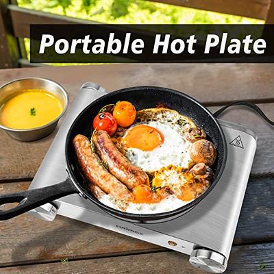 Cusimax Portable Electric Hot Plate for Cooking,1500W Countertop Single  Burner, Cast Iron Stove, Concealed Handle, Temperature Controls, Compatible