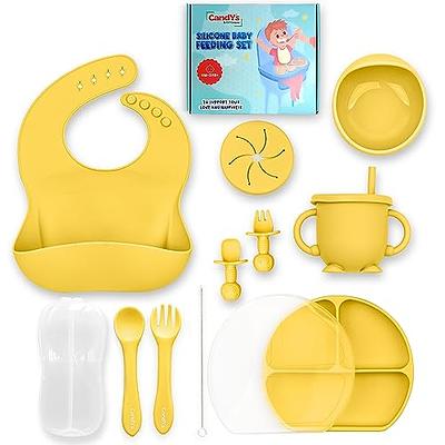 Baby Feeding Set,Silicone Bib Plates Bowls Spoons