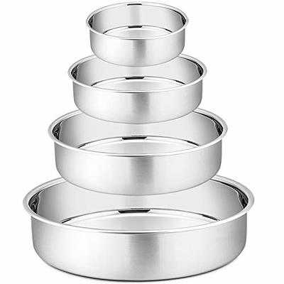 P&P CHEF 8-inch Round Baking Cake Pan with Lid, Stainless Steel Cake Pan  and Plastic Cover Set, For Wedding Birthday Picnic, Reusable & Durable