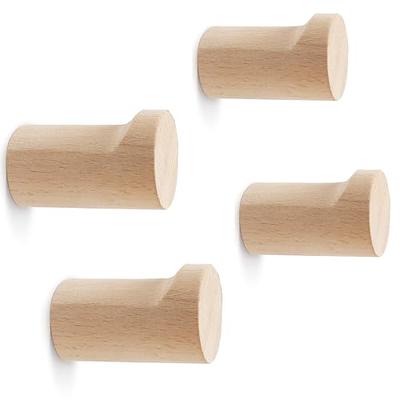 bsdonte Wood Wall Hooks, 4 Pack Natural Wooden Coat Hooks Wall