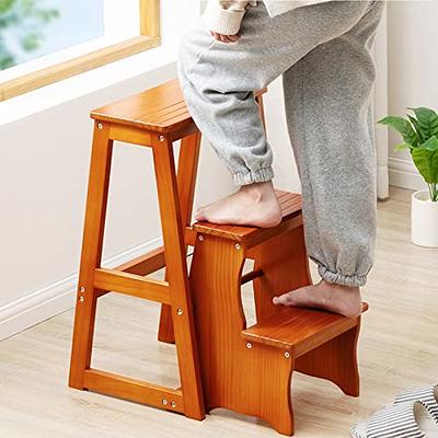 QQXX 3 Step Solid Wood Folding Ladder Chair, Protable Wooden Step Stool,  Convertible Folding Chair Step Stool Display Stand for Adults Office Home  Kitchen Outdoor(77cm(30.3), Wood) - Yahoo Shopping