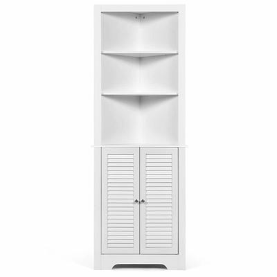 Angeles Home 6.5 in. W x 7 in. D x 27 in. H White Freestanding Narrow Linen Cabinet with 4-Shelves and Top Slot for Bathroom