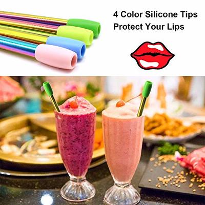 Reusable Boba Smoothie Straw Rainbow Metal Straws Wide Thick Fat Angled Tip  Sharp End Straw for