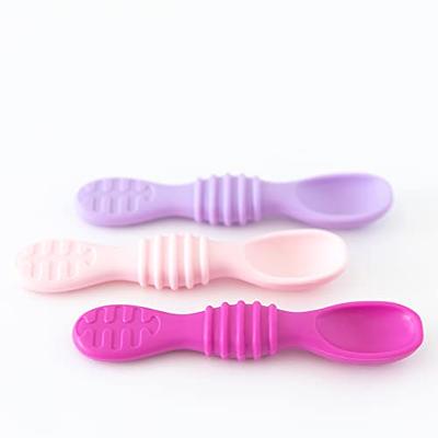 Bumkins Utensils, Silicone for Dipping, Feeding, Baby LED Weaning, Training Spoons, Ag