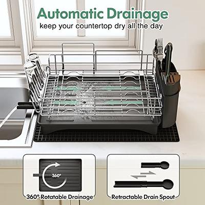 Qienrrae Dish Drying Rack, 2 Tier Large Rack and Drainboard Set