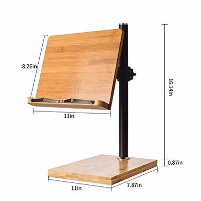 wishacc Book Stand Height Adjustable - Upright Bamboo Book Stand & Holder  for Reading Hands Free, Desktop Adjustable Reading Height and Angle Book  Rest with Page Clips