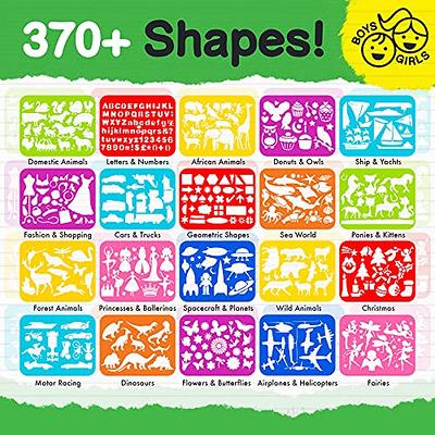 Mimtom Drawing Stencils for Kids and Girls | 58 PC Stencil Kit with 370+ Shapes