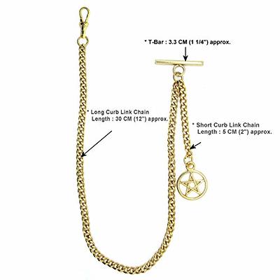 Albert Chain Pocket Watch, T-Bar Chain with Compass Pendant, Curb