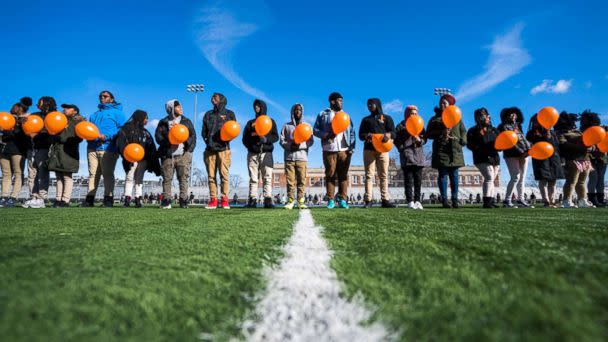 PHOTO: Eastern High School students walk out of class and assemble on their football field for the National School Walkout, a nation-wide protest against gun violence, in Washington, March 14, 2018. (Jim Lo Scalzo/EPA via Shutterstock)