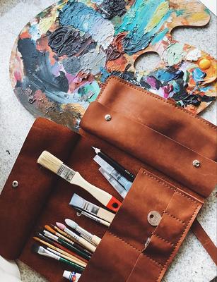 Leather Roll, Artist Pencil Case, Tool Paint Brush Holder, Craft