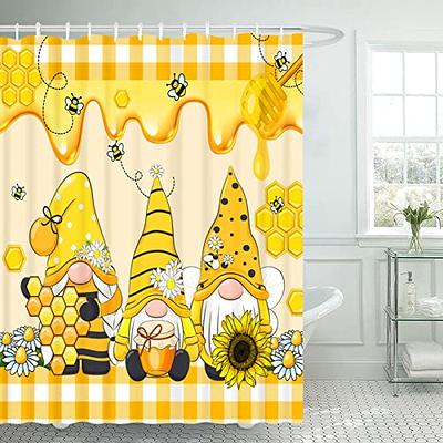 Gnome Bee Shower Curtain, Spring Summer Daisy Sunflower Floral