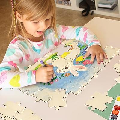  50 Piece Blank Wooden Puzzle Jumbo Size, Each Piece is 4x3.2  Inches to Draw on, Unfinished Freeform Large Jigsaw Puzzle Pieces for Arts  & Crafts, Natural Wood Puzzle Pieces for DIY 