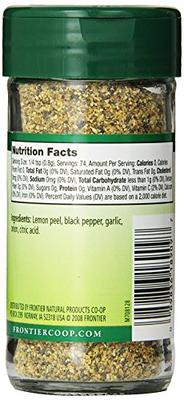 Frontier Organic Seasoning Blend, Salt-Free, Lemon Pepper - 2.5 oz