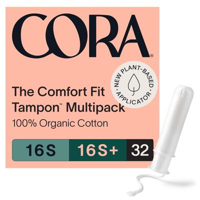 Cora Compact Applicator Tampons, 100% Organic Cotton, Super/Super+