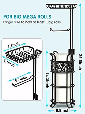 Decorative Metal Toilet Paper Holder Stand and Dispenser for Bathroom and Powder Room - Holds Mega Rolls - Black