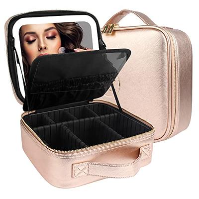 TDKY DESIGNS Makeup Travel Train Case with LED Lighted Mirror, 3 Color  Adjust Settings, Travel Makeup Bag With Adjustable Dividers, Professional