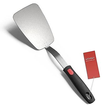 Stainless Steel Flexible Spatula Turner, VOVOLY Thin Metal Spatula for Cast  Iron Skillet, Thin Blade and Heat Resistant Silicone Handle, Great for Egg,  Cookie, Meat, Crep, Large - Yahoo Shopping