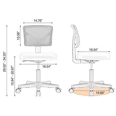 Armless Office Chair Low Back Desk Chair with Lumbar Support, Adjustable  Height for Small Space