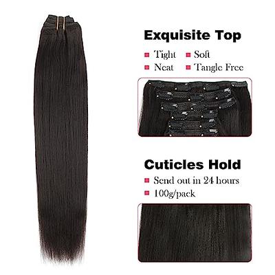 Straight Human Hair Clip in Hair Extensions for Black Women 100%  Unprocessed Full Head Brazilian Virgin Hair Natural Black Color,8/Pcs with