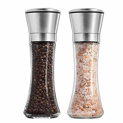 Salt and Pepper Grinder Tall Size - Black Pepper,Herb Shakers Mill  Refillable Manual - Stainless Steel Lid - Adjustable Coarseness - Glass  Material