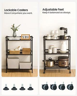 SONGMICS 3-Tier Metal Storage Rack with Wheels, Mesh Shelving Unit with x Side Frames, 23.6-inch Width, for Entryway, Kitchen, Living Room, Bathroom