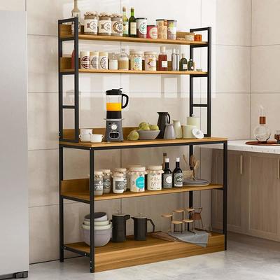 FUFU&GAGA 15.7 in. D Beige Wood 5-Tiers Standing Baker's Racks with Storage Shelves Metal Frame Kitchen Organizer Rack