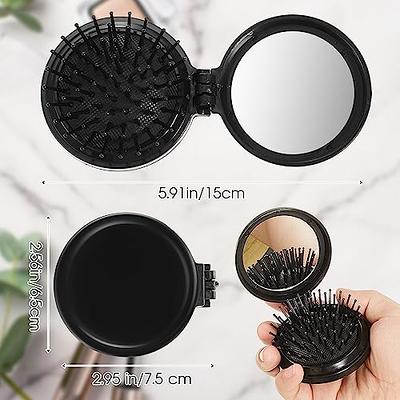 Hair Brush with Mirror, Compact Mirror with Mini Hair Brush Kit, Folding  Hairbrush for Women, Small