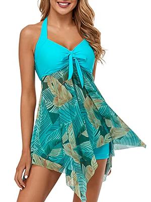  MiYang Women Tankini Swimdress with Boyshorts Two Piece V Neck  Bowknot Halter Bathing Suit Dress Ashley Blue Medium : Clothing, Shoes &  Jewelry