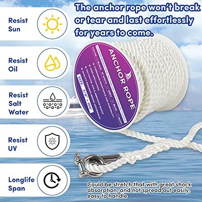 Premium Boat Anchor Rope 100 ft x 3/8 inch, Double Braided Nylon