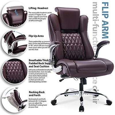 High Back Office Chair with Lifting Headrest - Flip Arms Adjustable  Built-in Lumbar Support, Executive Computer Desk Chair Home Office Work  Chairs, Thick Padded, Strong Metal Base, Ergonomic Design - Yahoo Shopping